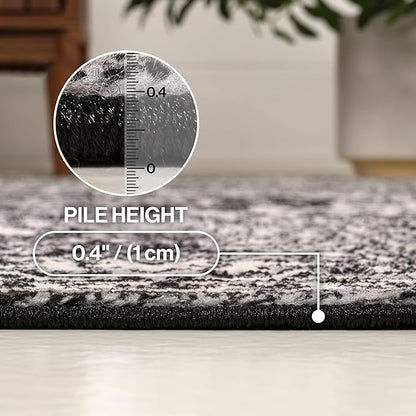 JONATHAN Y Vintage Medallion Indoor Area Rug Black 5X8, Modern Boho for Living Room, Bedroom, Kitchen, Office, Easy-Cleaning, High Traffic, Pet-Friendly, Non-Shedding MDP100D-5