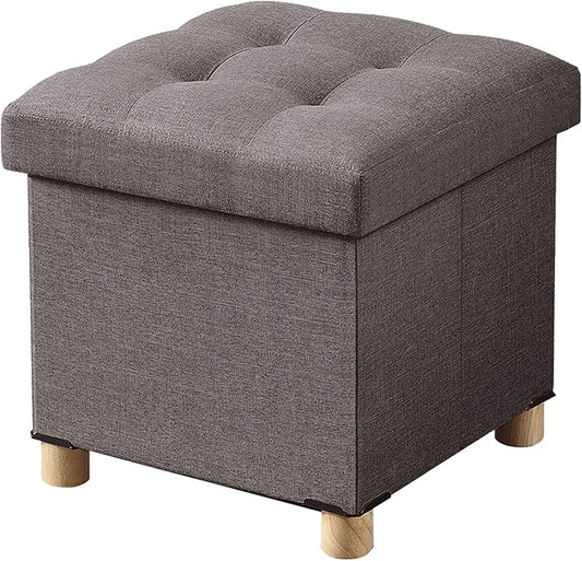 BRIAN & DANY Ottoman with Storage, Small Storage Ottoman for Dorm, Linen Folding Ottoman Foot Stool with Legs for Living Room and Bedroom, 15"x15"x15" - Brown