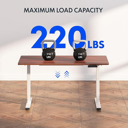FLEXISPOT E6 3-Stage Dual Motor Electric Standing Desk 55 x 28 Sit Stand Up Desk, Holds 220 lbs, Adjustable Height w/Memory Presets, One-Piece Mahogany Desktop & White Frame, Ships in 2 Boxes