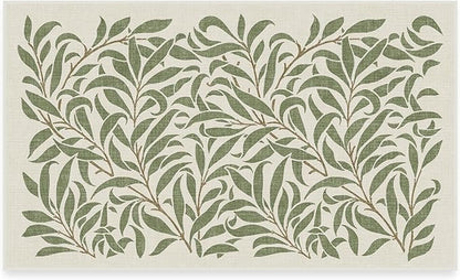 RUGGABLE x Morris & Co Washable Area Rug– Pure Willow Boughs Green 3x5, Stain-Resistant, Non-Slip – Small Machine Washable Rugs for Living Room, Bedroom, Hallway, Entryway & Office–with Cushioned Pad