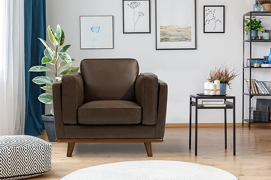 Valencia Artisan Full Leather Accent Chair 41.5” | Pure Full Italian Nappa Leather, Solid Wood Accent, Ultimate Comfort, Chocolate Brown