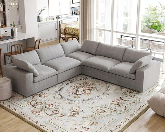Cloud Modular Sectional Sofa for Livingroom,Large Down Filled Comfort Corner Sectional Sofa Couch Wide Deep Seat Convertible Couches for Office Apartment,V Shaped,Grey