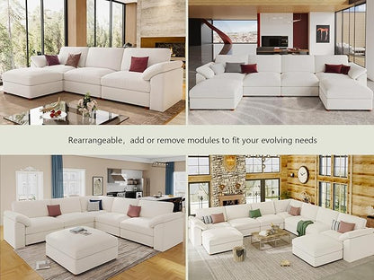 EASE MOOSE Extra Large Modular Sectional Sofa, Modern Oversized L Shape Sectional Couch,Comfty Deep Seat Chenille Modular Sofa with Ottoman,White
