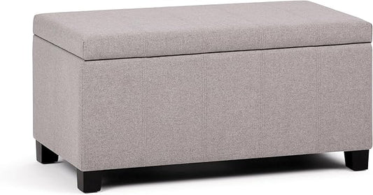 SIMPLIHOME Dover Storage Ottoman Bench - 36 inch Wide Upholstered Linen Look Fabric Rectangular Lift-Top Ottoman in Cloud Grey, Contemporary Bench for Living Room with Safety Hinges