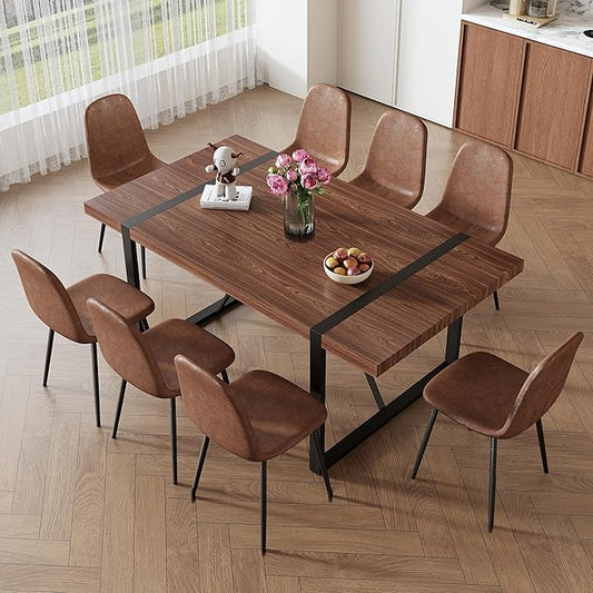 9 Piece Dining Table Set，Dining Room Table Set for 8，71'' Kitchen Table and Modern Chairs Set of 8，8 Chair Dining Table Set for Kitchen Dining Room