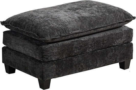 Aoowow Matching Ottomans for Cloud Sofas,Modern Chenille Upholstered Ottoman for Living Room Bedroom,Fluffy Footstool Extention for The Cloud Couches,Soft Comfy Cushioned Footrest (Black, Ottoman)