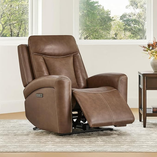 CHITA Genuine Leather Power Recliner Chair for Adults, Super Zero Gravity Recliner with Adjustable Power Headrest & USB/Type-C Ports, for Living Room, Bedroom & Home Theater, Cafe Brown