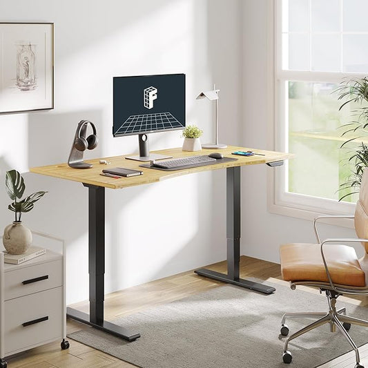 FLEXISPOT E6 MAX Bamboo 78x30 Inch Dual Motor 3-Stage Heavy Duty Standing Desk, 330lbs Weight Capacity, Height Adjustable Desk w/Cable Management & Wheels (Solid Bamboo Curved Desktop + Black Frame)
