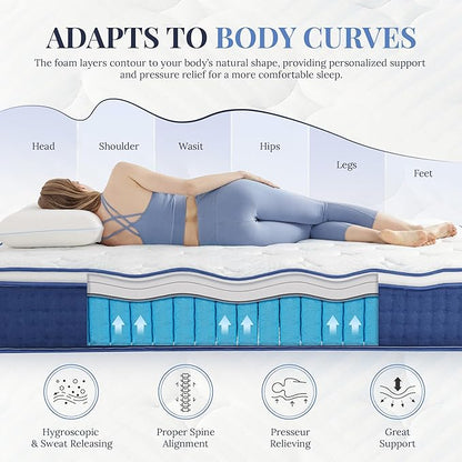 Twin Mattress, 14 Inch Twin Size Hybrid Mattress in a Box, Medium Feel Foam and Individual Pocket Springs, Extra Edge Support, Pressure Relief, CertiPUR-US, Blue