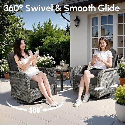 7 PCS Patio Outdoor Furniture Set with Swivel Rocking Chairs,All Weather Wicker Rattan Patio Seating Sofa and Chairs Set,Outdoor Conversaiton Sets for Deck Yard Prrch Garden Poolside,Black