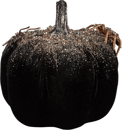 Primitives by Kathy Sesonal Home Decor Accessory Black and Gold Glitter and Jewels Spider Pumpkin, 5.25' Diameter x 6.25', Halloween Decorative Pumpkin