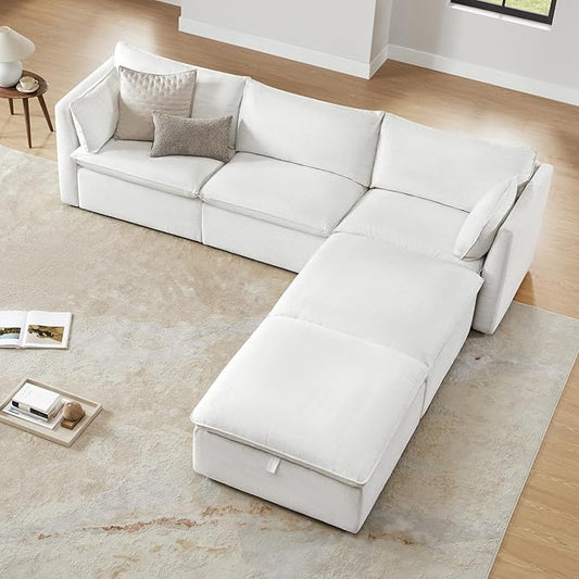 CHITA Luxury Oversized 114" L-Shaped Sectional Sofa Couch, Premium Down Filled Cloud Modular Sectional with 2 Storage Ottomans, FSC Certified, 5 Seat for Living Room, Cream