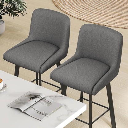 Swivel Bar Stools Set of 2, 30''H Upholstered Barstools with Backs, Modern Counter Height Bar Stool Chairs for Kitchen Island, Metal Legs, Fabric, Gray Counter Stools
