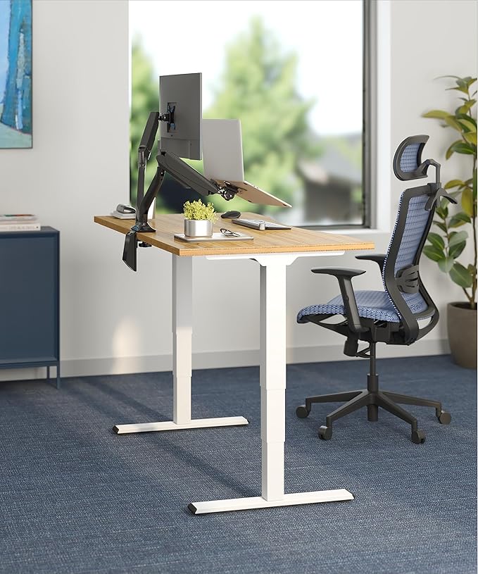 FlexiSpot E6 Bamboo 3-Stage Dual Motor Electric Standing Desk 48 x 24 Sit Stand Up Desk, Holds 220 lbs, Adjustable Height w/ Memory Presets, Solid Bamboo Curved Desktop & White Frame, Ships in 2 Boxes