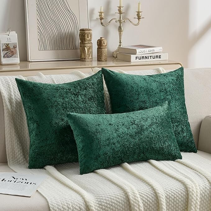 FUTEI Christmas Dark Green Flannel Throw Pillow Covers 26x26 Inch Set of 2,Soft Dimensional Textured Euro Pillow Shams,Modern Home Decor for Couch Living Room