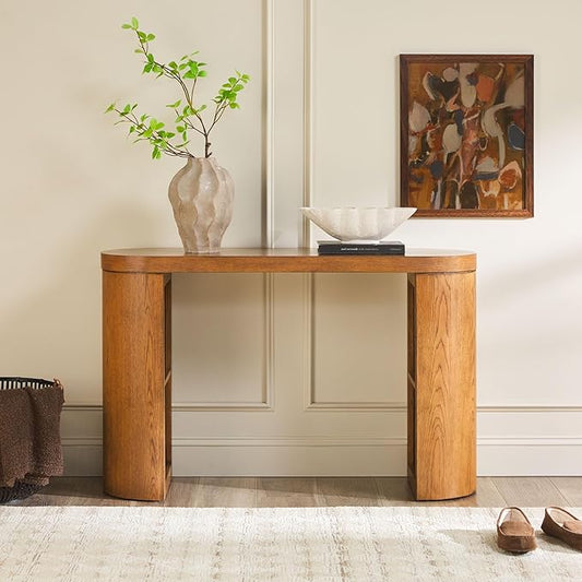 Walker Edison Maya Solid Oak Wood Veneer Console Table with Storage, 48 Inch, Medium Brown Oak