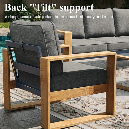 LayinSun 5 Pieces Aluminum Patio Furniture Set with Coffee Table, Oversized Seat with Hight Back, Outdoor Conversation Sets for Porch, Balcony, Deck