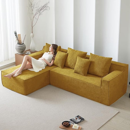 Boneless Cloud Sectional Couch, Modular Sectional Sofa with L-Shaped Lounge Chair, Soft Cloud Couch Memory Foam Sofa for Living Room, No Assembly Required (Orange, Velvet)
