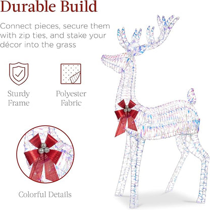 Best Choice Products 3-Piece Large Lighted Christmas Deer Family Set 5Ft Outdoor Yard Decoration with 360 LED Lights, Stakes, Zip Ties - Iridescent