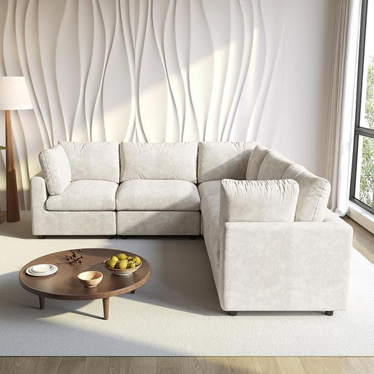 WJShome Cloud Couch Modular Sectional Sofa,100.5" V Shaped Couch, Convertible Wide Seater, 5 Seater for Living Room Set,Covers Washable&Replaceable,Beige
