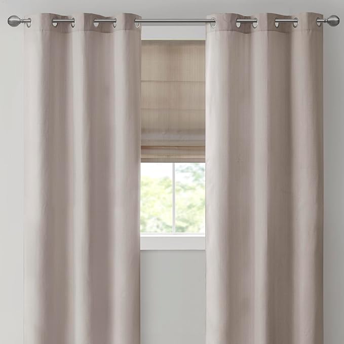 Madison Park Galen Cordless Roman Shade, 29"W x 64"H, Sheen Taupe – Room Darkening, Thermal Insulated, Energy Efficient Window Blind with Subtle Sheen Basketweave Fabric for Privacy