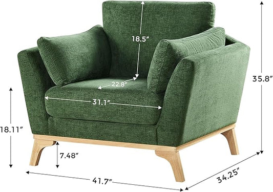 VANOMi Large-Sized Accent Chair, Thick Cushion Bedroom Reading Chair, Comfortable Living Room Single Sofa, Chenille Olive