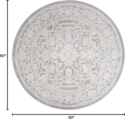 SAFAVIEH Area Rug 5' Round - Reflection Collection - Light Grey & Cream, Non-Shedding & Easy Cleaning, Ideal for Living Room, Bedroom (RFT665C)