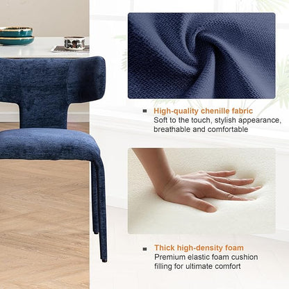 Kidol & Shellder Dining Chairs Set of 4,Modern Upholstered Fabric Dining Room Chairs with Curved Barrel Back,Armless Kitchen Chairs with Metal Legs and Padded Seat for Living Room and Bedroom Blue