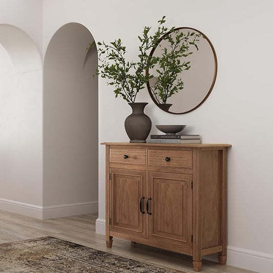 SIMPLIHOME Connaught 40-inch Wide Solid Wood Storage Cabinet in Medium Saddle Brown for Entryway, Living Room, Organizer for Hats, Gloves, Shoes, Keys, Slim Design, Traditional Style