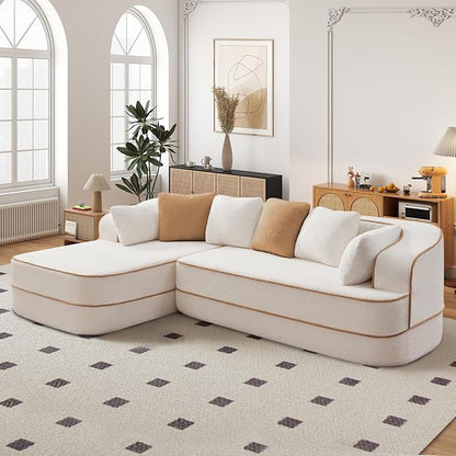 Cloud Sectional Sofa Modern Boneless Couch for Living Room, Comfy Deep Seat Comfy Teddy Fabric Double Sofa Chaise No Assembly Required (White, 106" L Shape with Left Facing)
