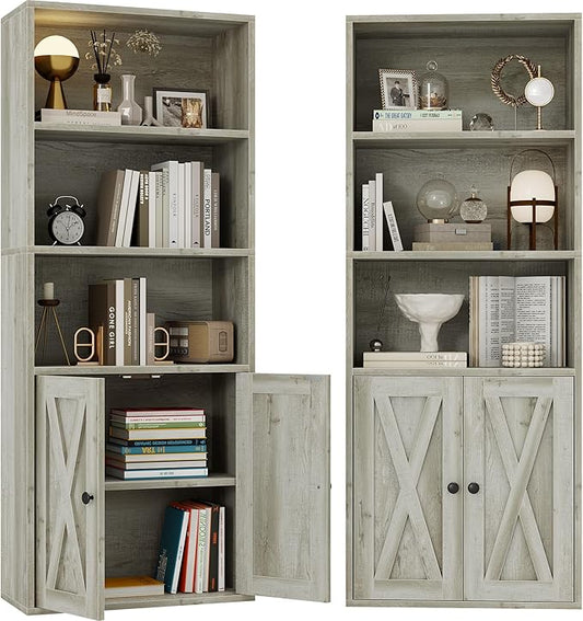 IRONCK Industrial Bookshelves and Bookcases with Doors 11.8 in Depth Set of 2 Floor Standing 5 Shelf Display Storage Shelves Bookcase Home Decor Furniture for Home, Office, Living Room, Bedroom