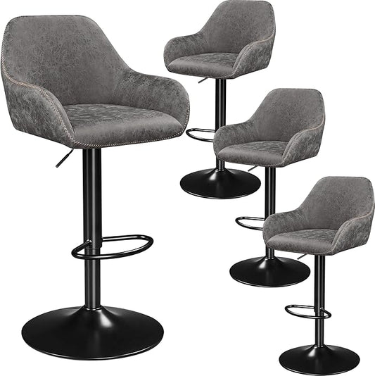 Yaheetech Bar Stools Set of 4, PU Leather Swivel Counter Height Barstools, Adjustable Bar Chairs with Backrest and Footrest, Kitchen Island Stool for Home Kitchen, Grey