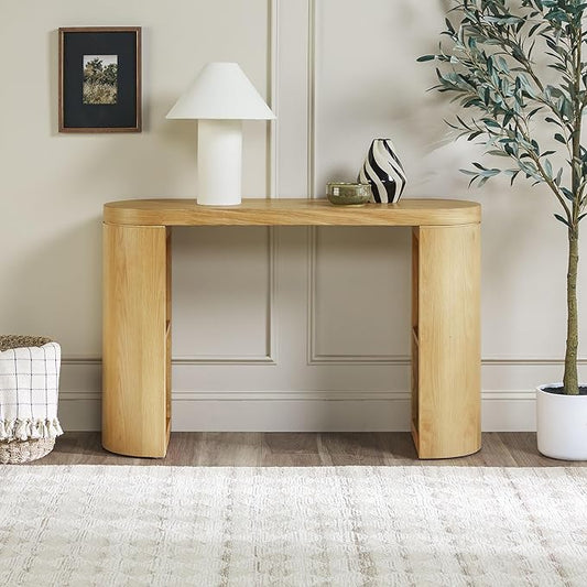 Walker Edison Maya Solid Oak Wood Veneer Console Table with Storage, 48 Inch, White Oak