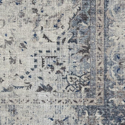 RUGGABLE Washable Vintage Area Rug – Sarrah Blue Quartz 3x5, Stain-Resistant, Non-Slip – Small Machine Washable Rugs for Living Room, Bedroom, Hallway, Entryway & Office–with Standard Pad