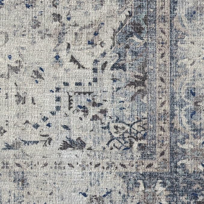 RUGGABLE Washable Vintage Area Rug – Sarrah Blue Quartz 5x7, Stain-Resistant, Non-Slip – Medium Machine Washable Rugs for Living Room, Bedroom, Hallway, Entryway & Office–with Standard Pad