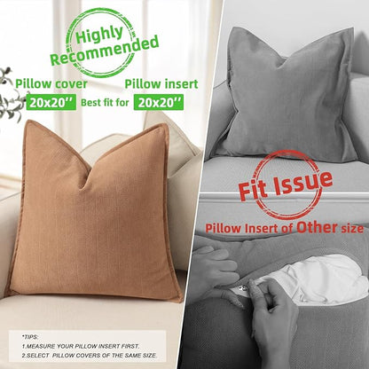 ZWJD Camel Pillow Covers 20x20 Set of 2 Chenille Throw Pillow Covers with Elegant Design Soft and Luxurious Decorative Throw Pillows for Couch, Bed, and Home Decor