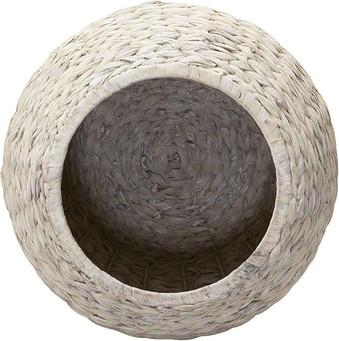 Household Essentials Handwoven Water Hyacinth Barrel Wicker Storage Basket Side Table, Cream Finish