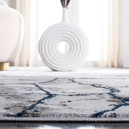 SAFAVIEH Craft Collection Area Rug - 4' Square, Ivory Grey & Blue, Modern Abstract Design, Non-Shedding & Easy Care, Ideal for High Traffic Areas in Living Room, Bedroom (CFT877M)