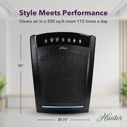 Hunter HP850 Air Purifiers for Home Large Room and Bedroom. True HEPA Air Purifier for Pets, Odors, Allergens, Smoke, Dust. 4 Fan Speeds, Quiet Sleep Mode, UV Mode. Filters 2585 Ft² per hour. Black