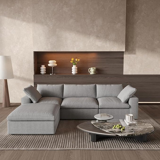 Cloud Couch Modular Sectional Sofa with Storage Ottoman,L Shaped Couch for Living Room,120.45inch Down Filled 4 Seater Convertible Sectional Sofas,Covers Washable&Replaceable (Grey)