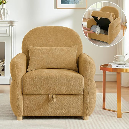33.5" Accent Chair with Seat Storage Modern Reading Chair Accent Chairs for Living Room Armchair Bedroom,Apartment (Ginger Yellow, 33.5")