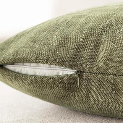Foindtower Pack of 2 Textured Chenille Throw Decorative Pillow Covers Square Accent Solid Cushion Cover Neutral Farmhouse Lumbar Pillow Case for Couch Sofa Bedroom Living Room 12x20 Inch,Sage Green