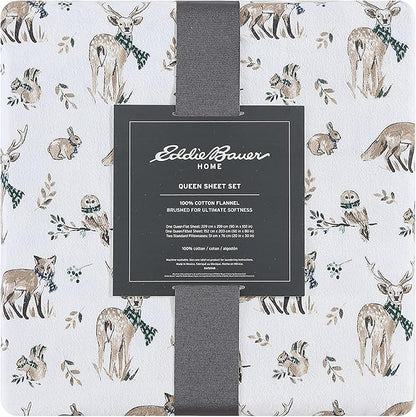 Eddie Bauer - Twin Sheets, Cotton Flannel Bedding Set, Brushed For Extra Softness, Cozy Home Decor (Woodland Friends, Twin)