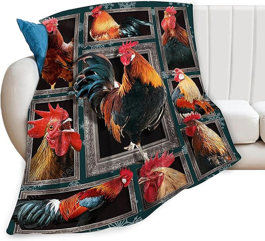 Rooster Throw Blanket - Chicken Farm Animal Decor for Girls Boys Women Men Kids Adults - Soft Warm Cozy Fleece for Couch Sofa Bed 50"x40"