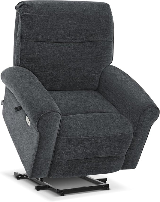 MCombo Dual Motor Power Lift Recliner Chair with Massage and Heat for Elderly, USB Ports, Lay Flat, Fabric 7666 (Dark Grey)