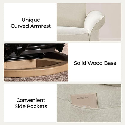 CHITA Power Recliner Chair, Electric Triple-Motor Swivel Glider Nursery Rocking Chair with Adjustable Power Headrest and Lumbar Support, GREENGARD Gold Certified, Solid Wood Base, Linen