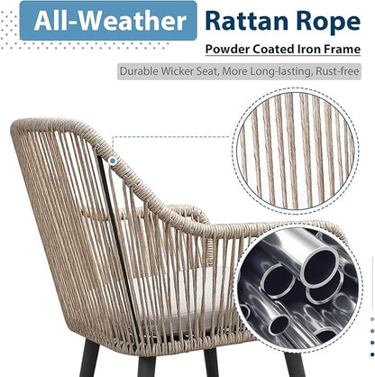 JOIVI Outdoor Dining Chairs Set of 6, 6 Pieces Woven Rope Patio Chairs with Armrest and Seat Cushions for Outside Porch, Balcony or Indoor Dining Kitchen, Restaurant, Tan