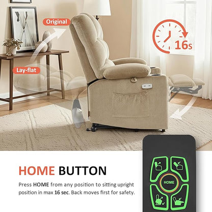 MCombo Dual Motor Power Lift Recliner Chair with Massage and Heat for Elderly People, Infinite Position, USB Ports, Cup Holders, Fabric 7679 (Medium, Beige)