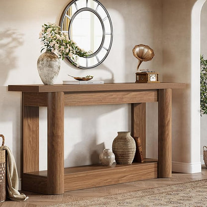 Tribesigns 63-Inch Farmhouse Console Table, Narrow Long Sofa Table Behind The Couch, 2-Tier Storage Entryway Furniture for Hallway, Entrance, Living Room, Rustic Brown