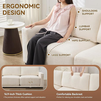 77.4" Chenille Modular Loveseat Oversized Upholstered 2 Seater Sectional Sofa with Thickened Cushions, Easy Assembly, Modern Comfy Love Seat Couch for Living Room, White